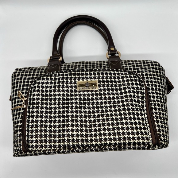 London Fog Handbags - London Fog Oxford Cabin Bag Brown & Cream Houndstooth Carryon Bag